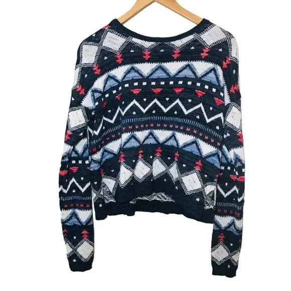 HOLLISTER Geometric Cropped Knit Pullover Sweater Size Medium Large ML - Picture 2 of 9